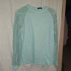 Mint Green Lace Sleeve Top